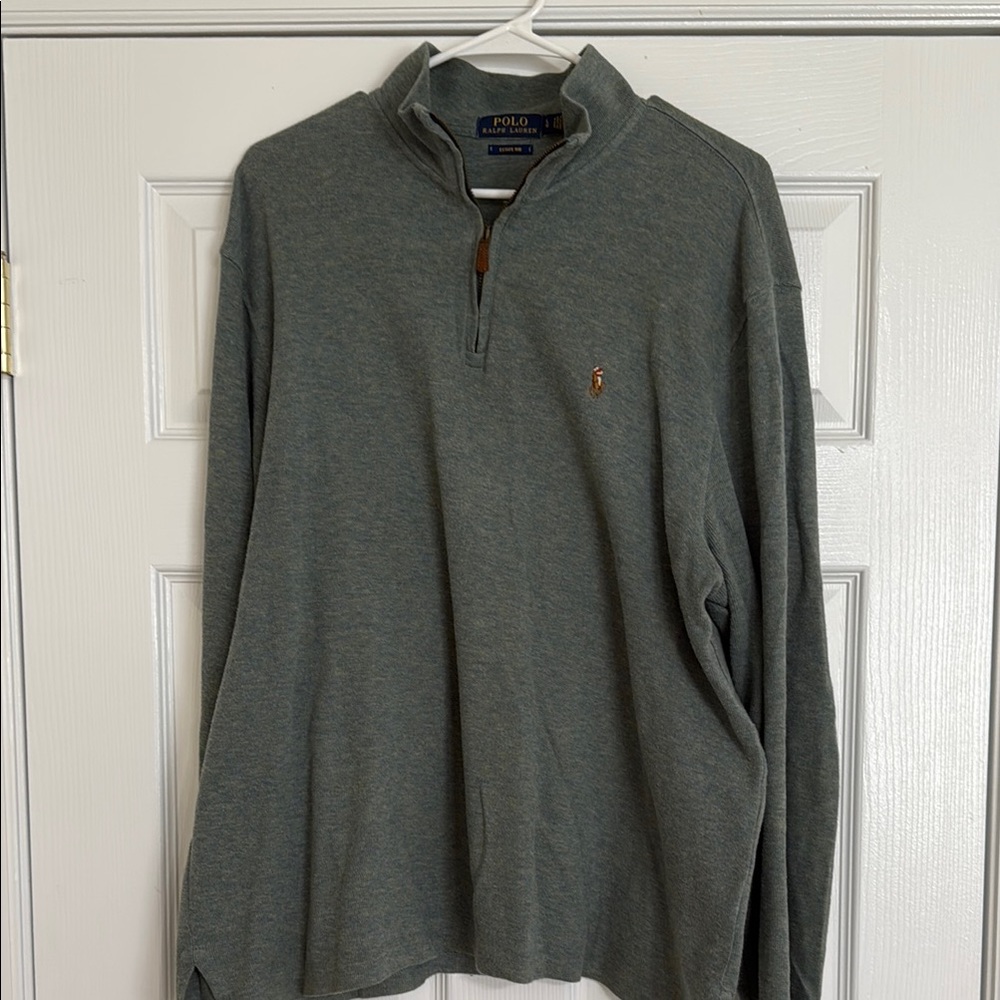 Ralph Lauren Estate Rib Heathered Green Quarter-Zip Pullover